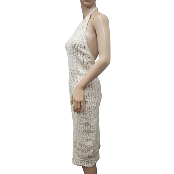 Zara Knit Fitted Halter Midi Dress Cream - Picture 3 of 9